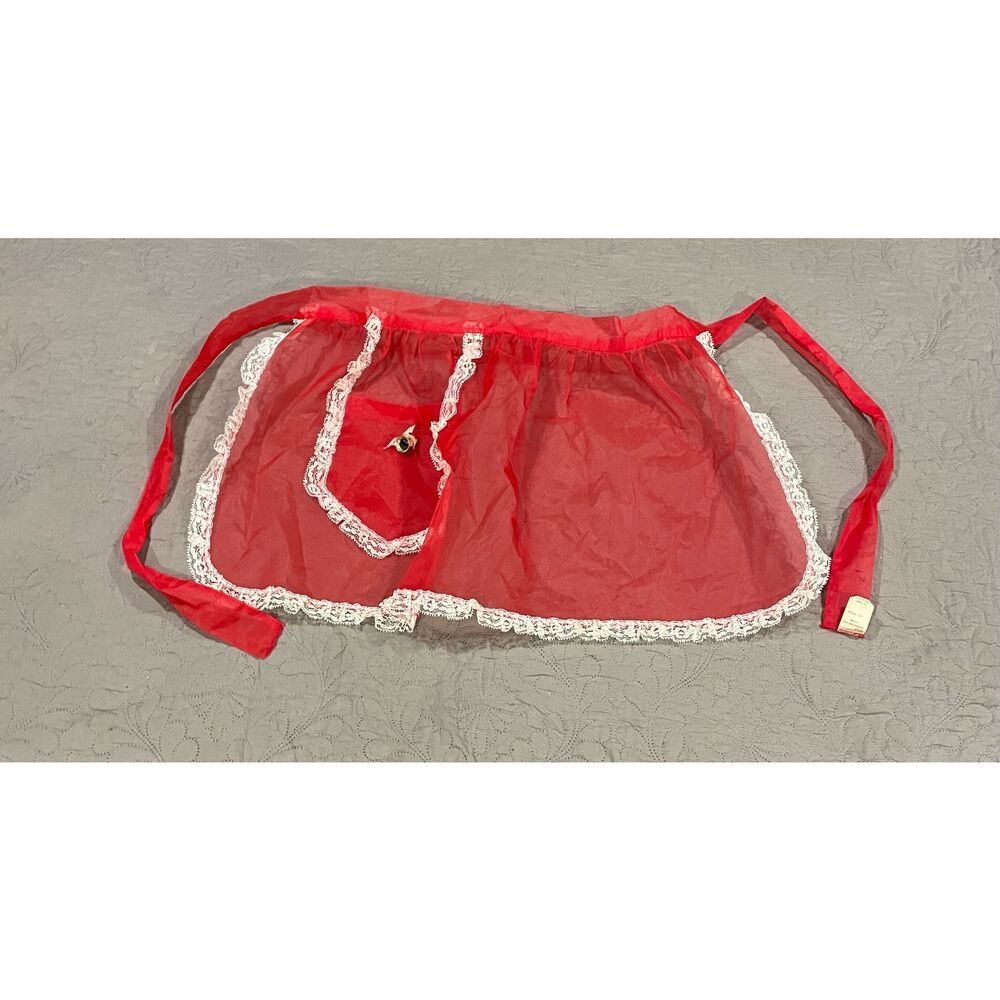 Vintage Red Sheer Half Apron Christmas